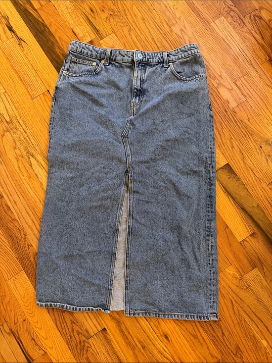 H&M Denim - H&M Blue Straight-Leg Denim Skirt with Front Slit